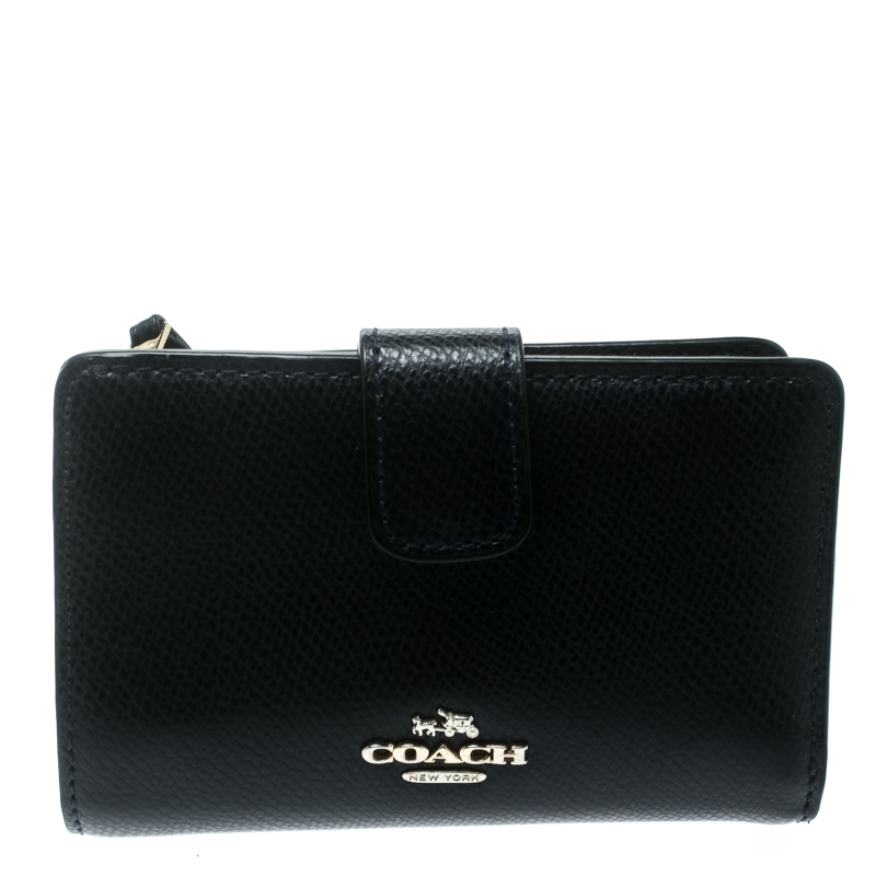 Pre Owned Coach Blue Leather Compact Wallet