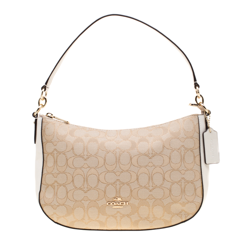 Coach Beige Signature Canvas and Leather Shoulder Bag