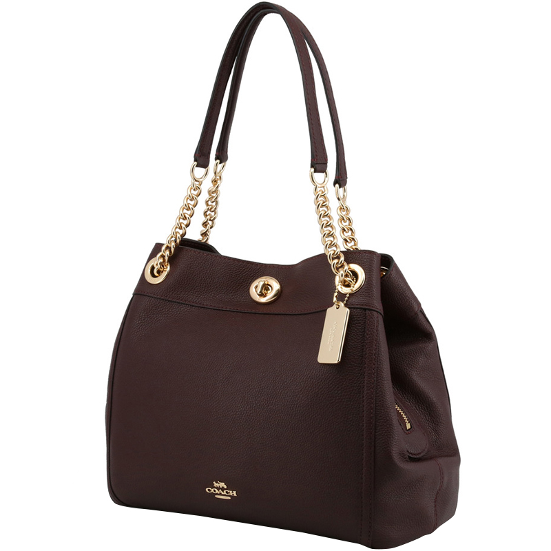 

Coach Oxblood Polished Pebble Leather Turnlock Edie Shoulder Bag, Burgundy