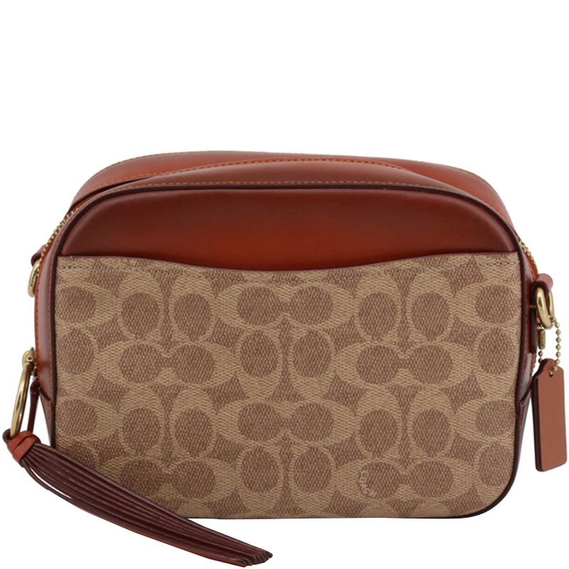 Coach Tan Rust Signature Coated Canvas And Calf Leather Camera Bag