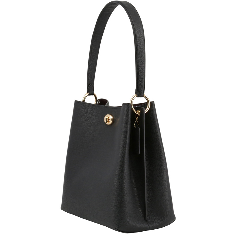 

Coach Black Polished Pebble Leather Charlie Bucket Bag