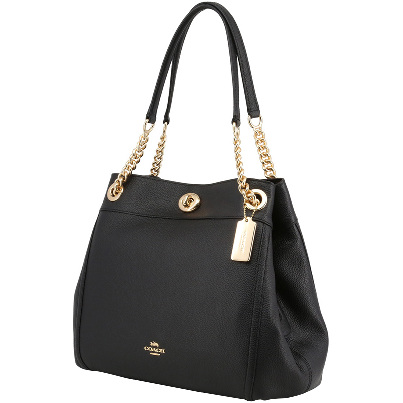 

Coach Black Polished Pebble Leather Turnlock Edie Shoulder Bag