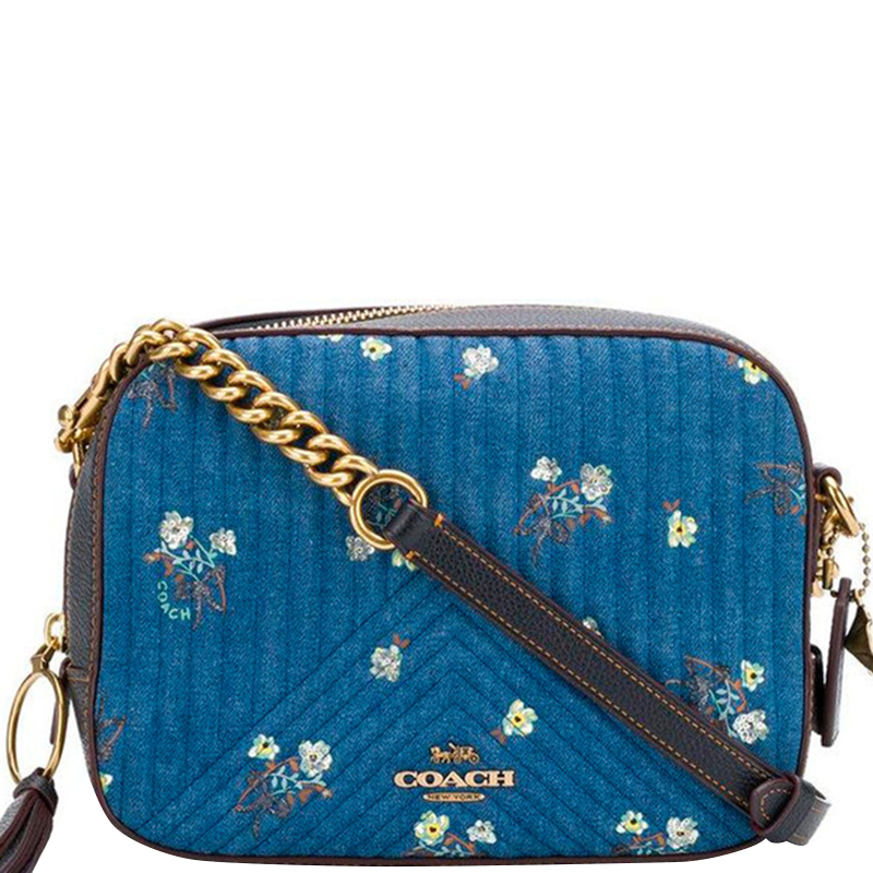 

Coach Two Tone Quilted Floral Bow Print Denim Camera Bag, Multicolor