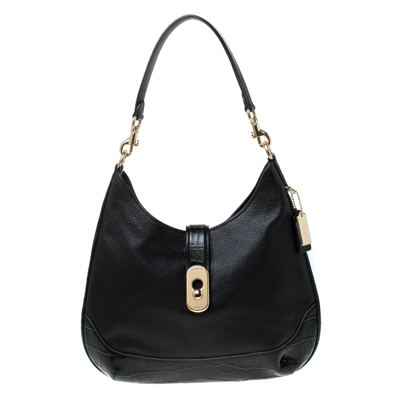 Pre Owned Coach Black Leather Amber Hobo