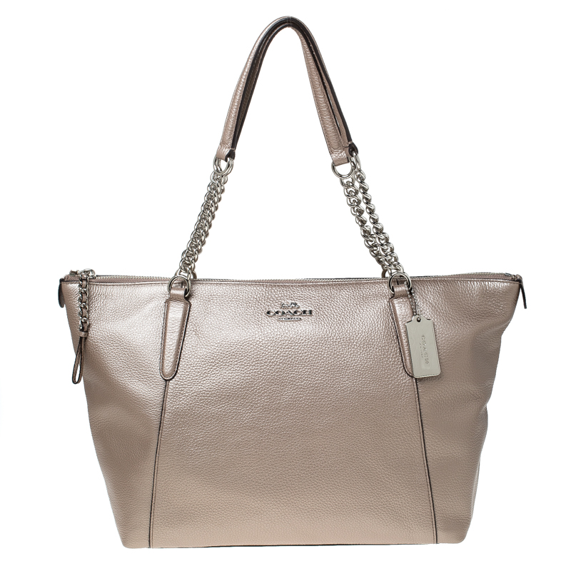 Coach Beige Leather Ava Chain Tote
