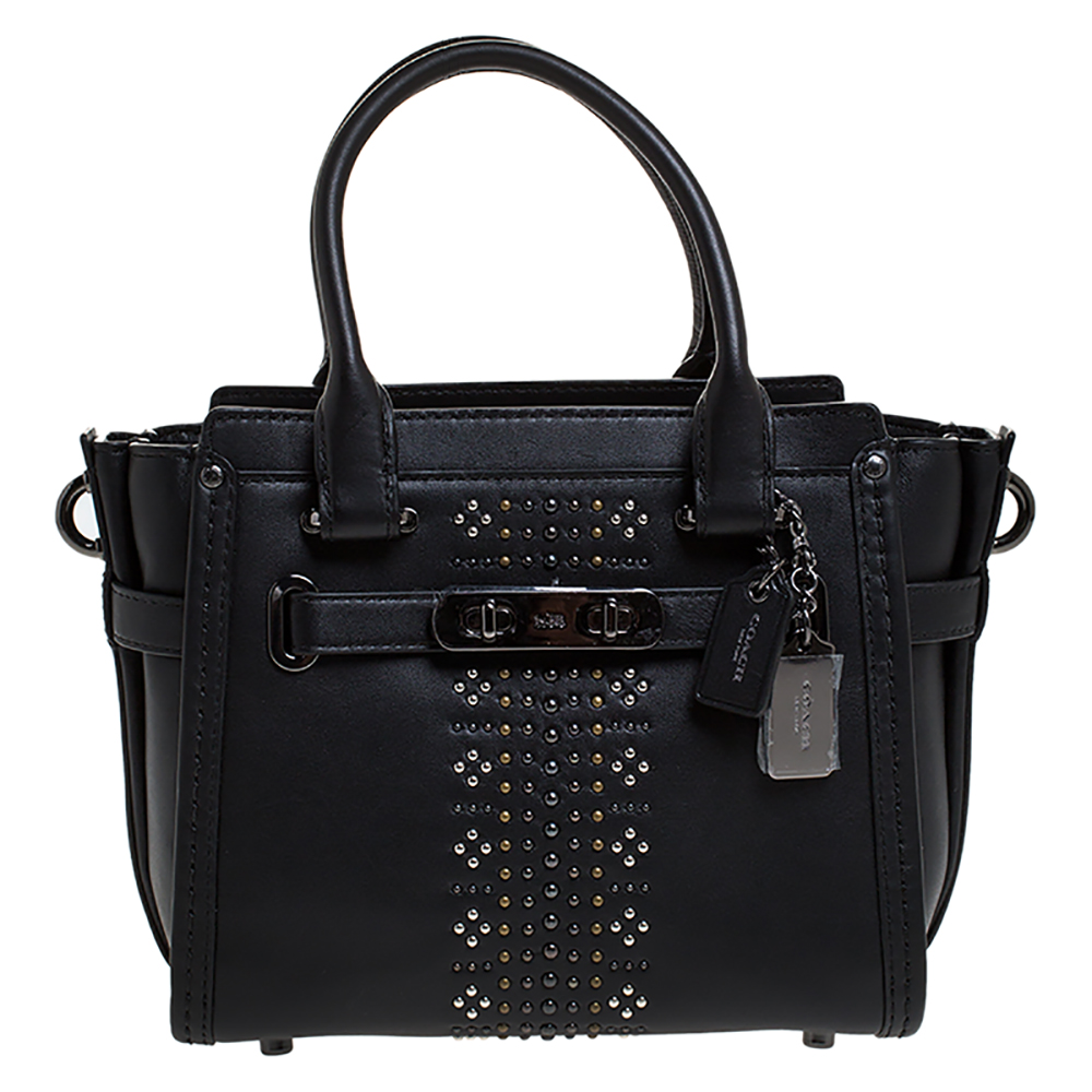 Coach Black Leather Swagger Studded Tote
