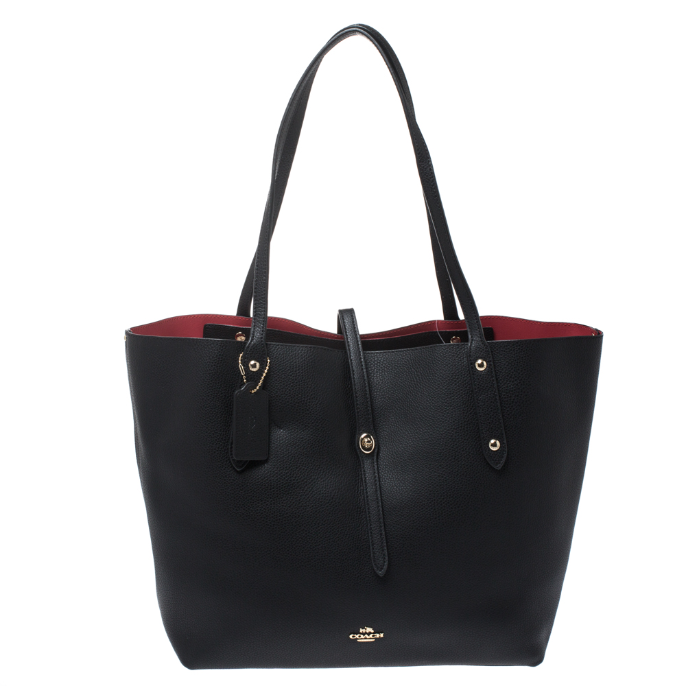 Pre-owned Coach Black Pebbled Leather Market Tote