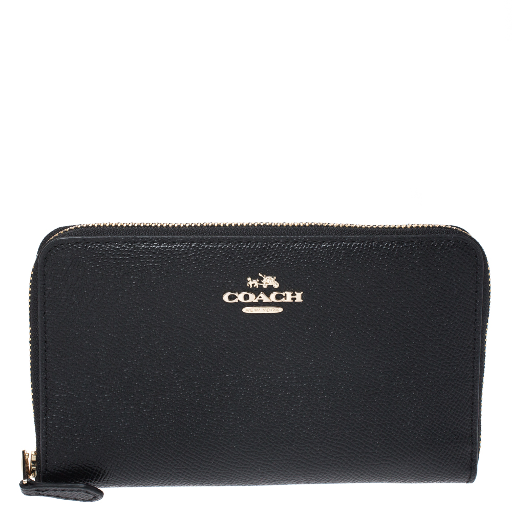 Coach Black Leather Accordion Zip Around Wallet
