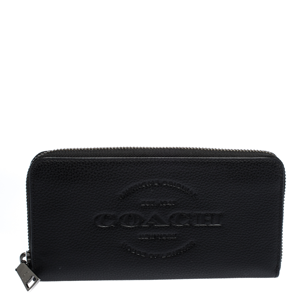 Pre Owned Coach Black Leather Accordion Zip Around Wallet