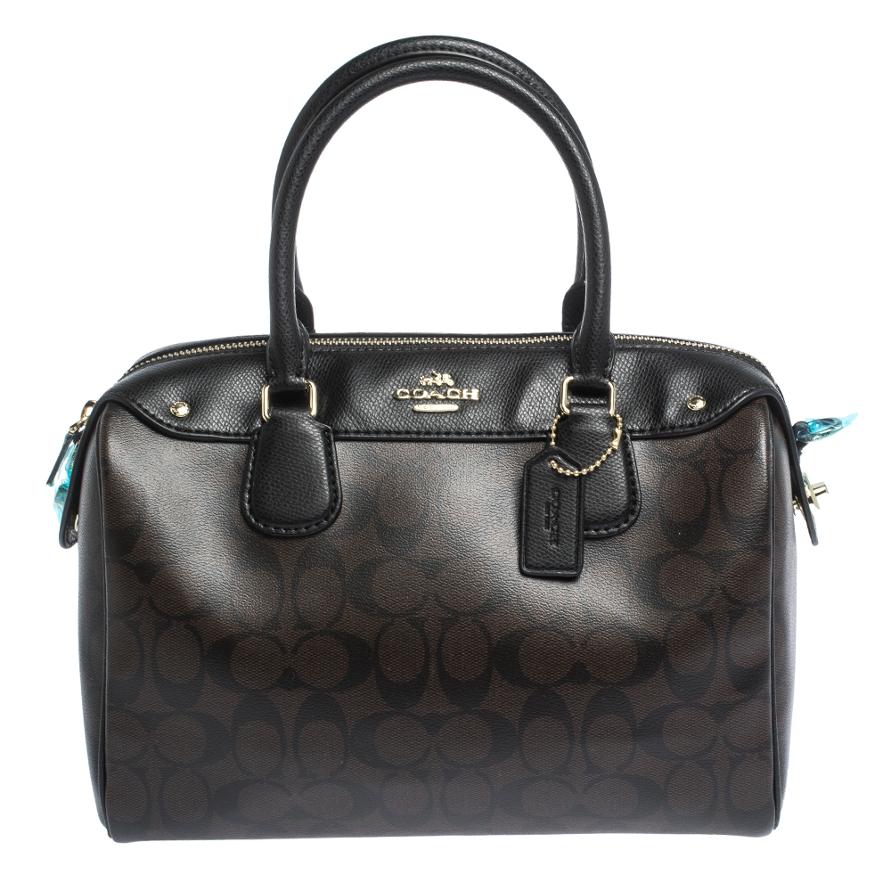 مملوكة مسبقًا Coach Brown/Black Signature Coated Canvas Bennett Satchel