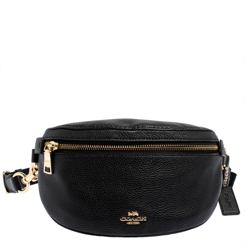 Pre Owned Coach Black Pebbled Leather Belt Bag