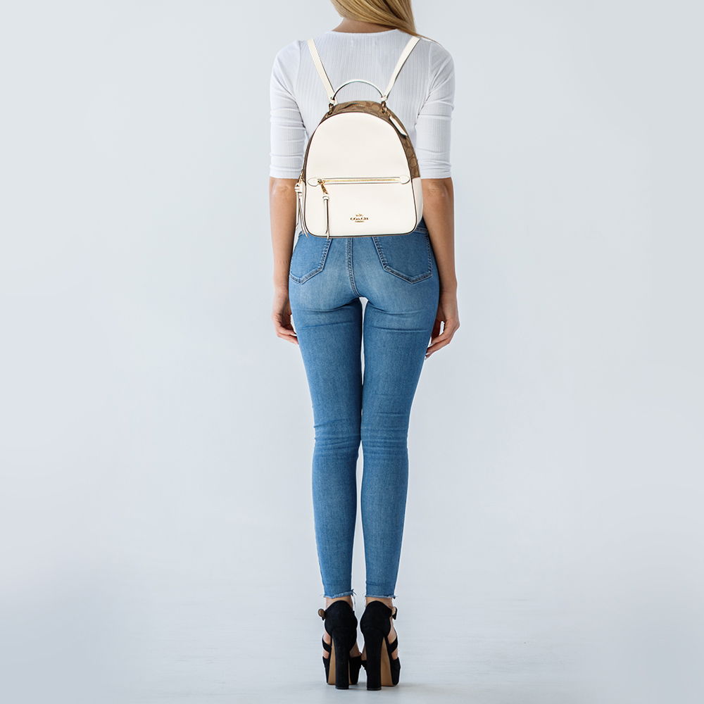 

Coach White/Brown Signature Coated Canvas and Leather Jordyn Backpack, Cream