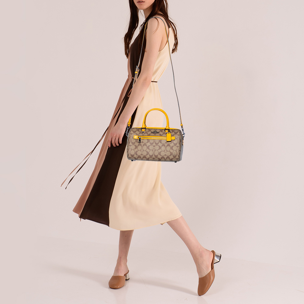 

Coach Yellow/Beige Signature Coated Canvas And Leather Signature Rowan Satchel