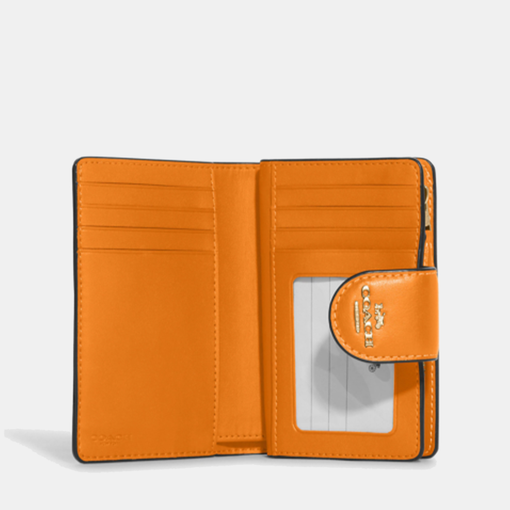 

Coach Orange Leather Vintage Rose Print Zip Wallet