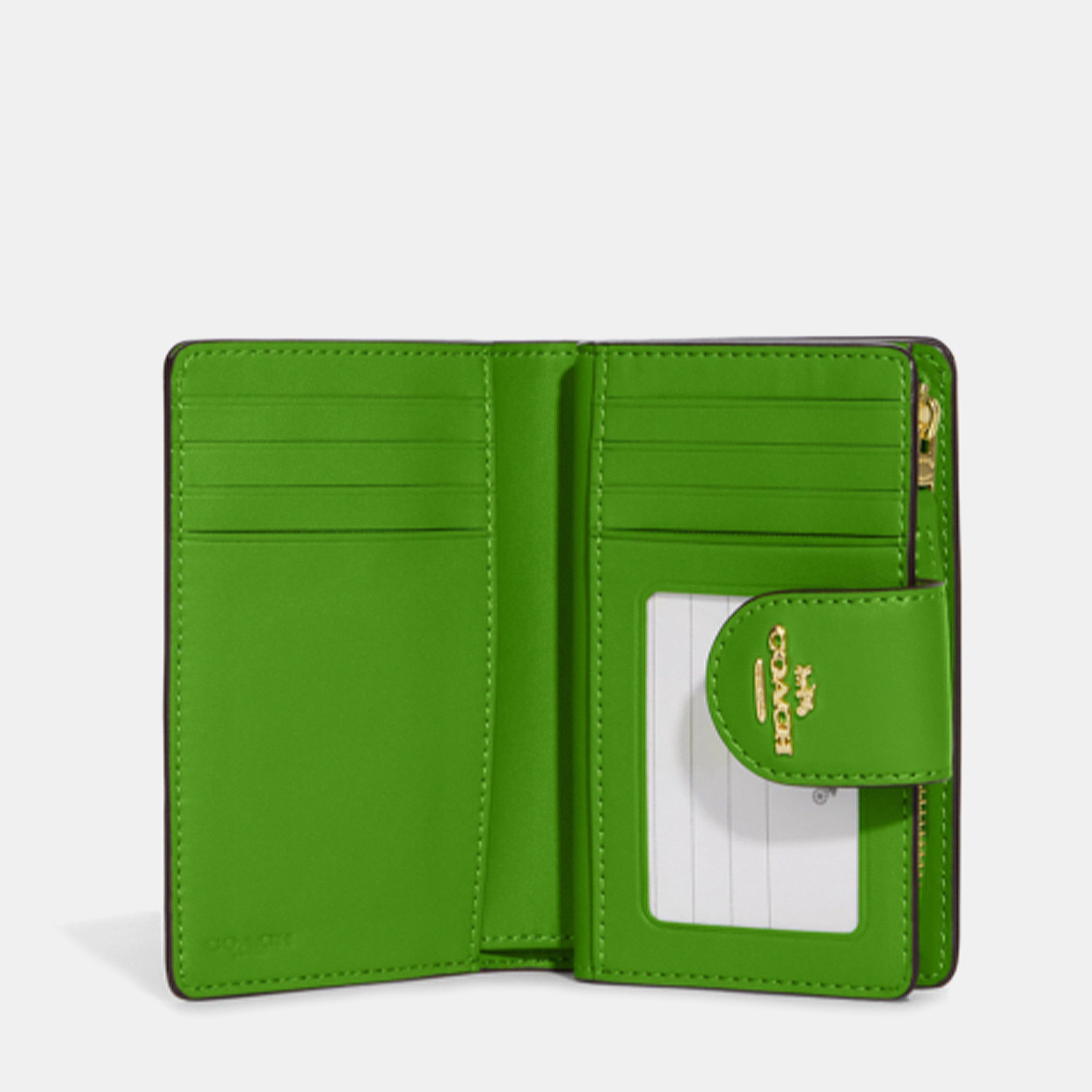 

Coach Green Leather Vintage Rose Print Zip Wallet