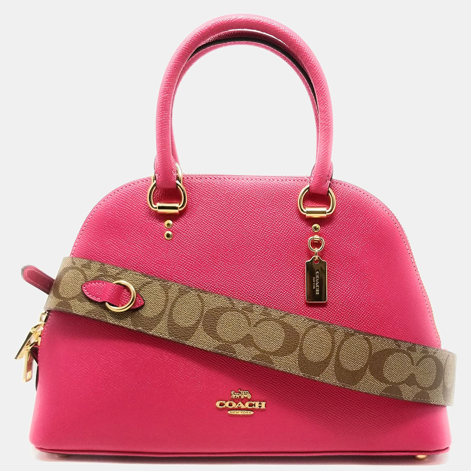 Pre-owned Coach Pink/beige Leather Signature Strap Katy Satchel