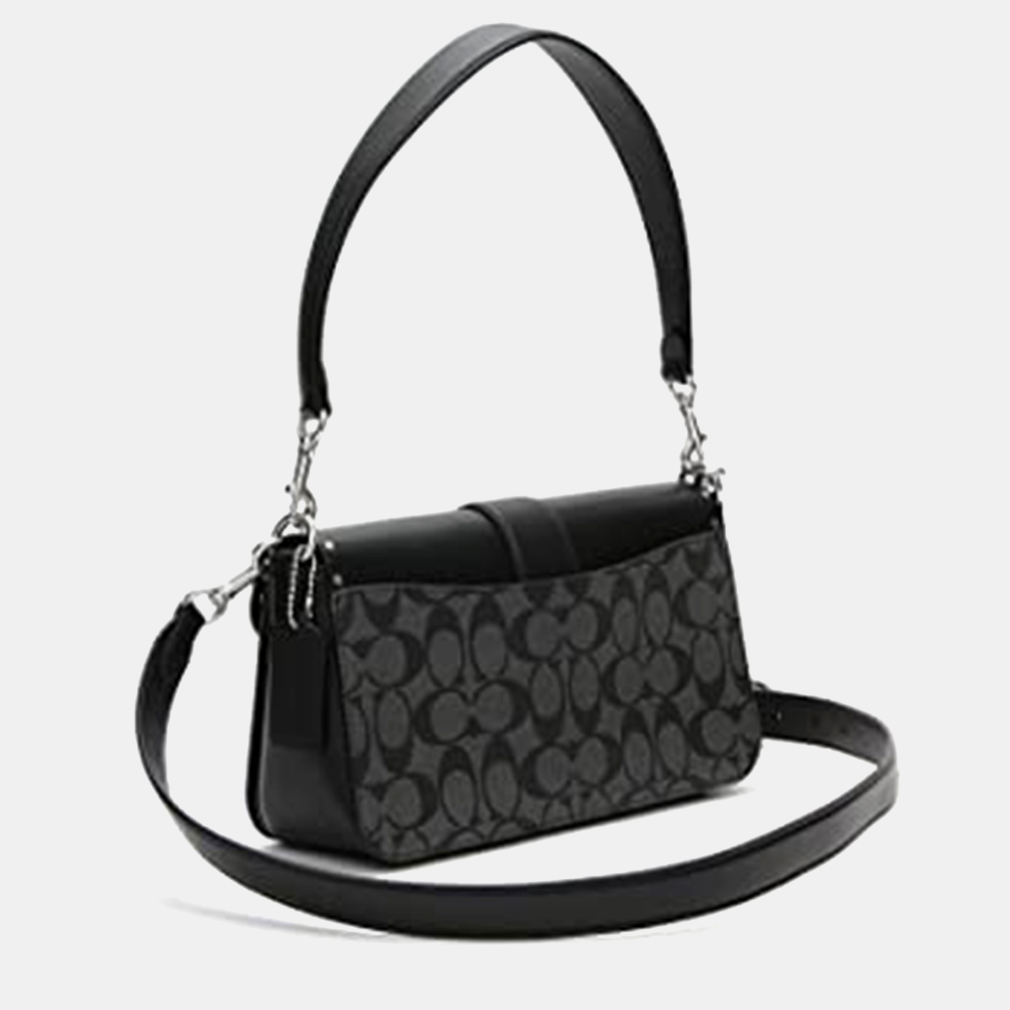 

Coach Black Signature Coated Canvas and Leather Georgie Shoulder Bag