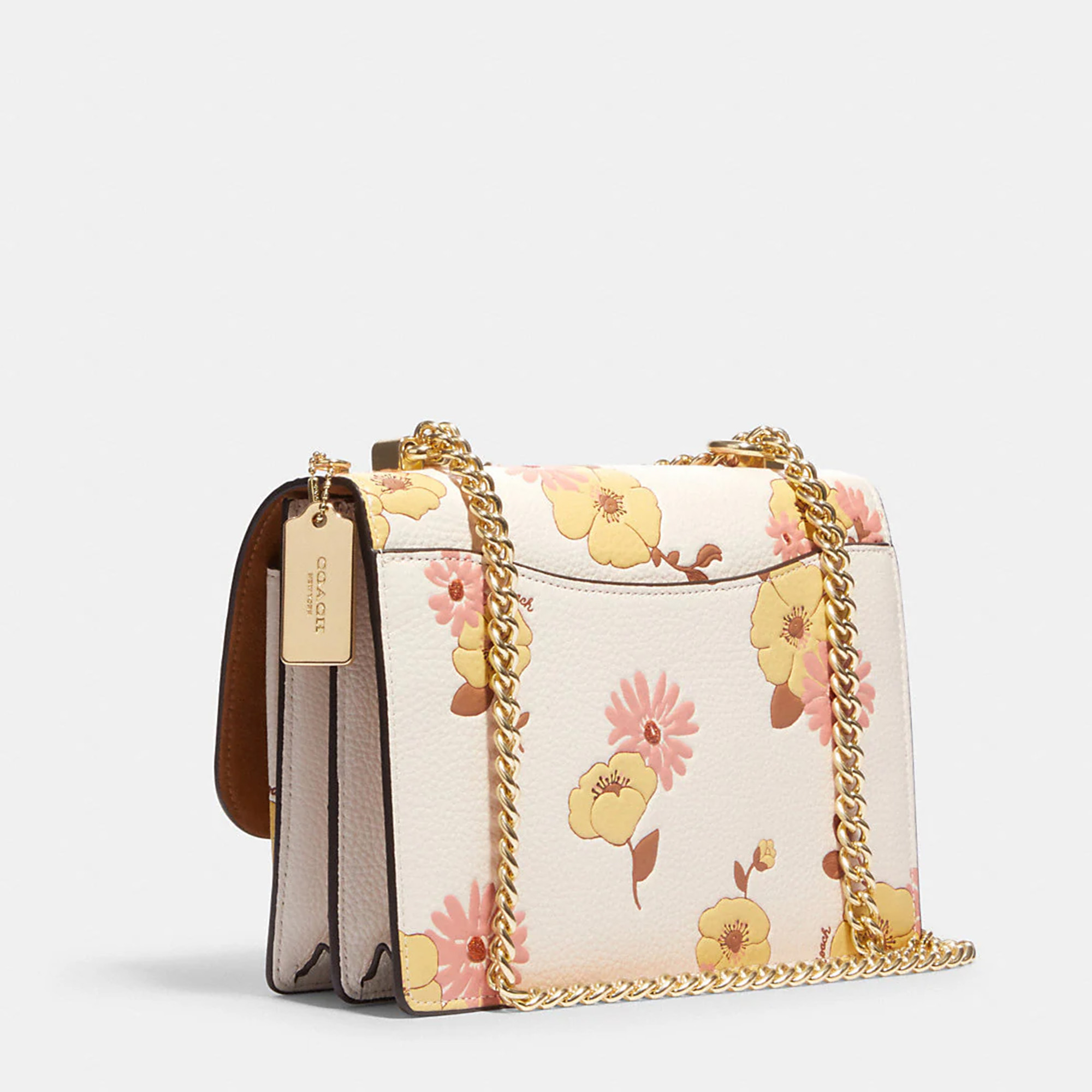 

Coach Gold / Beige Leather Klare Floral Print Crossbody Bag