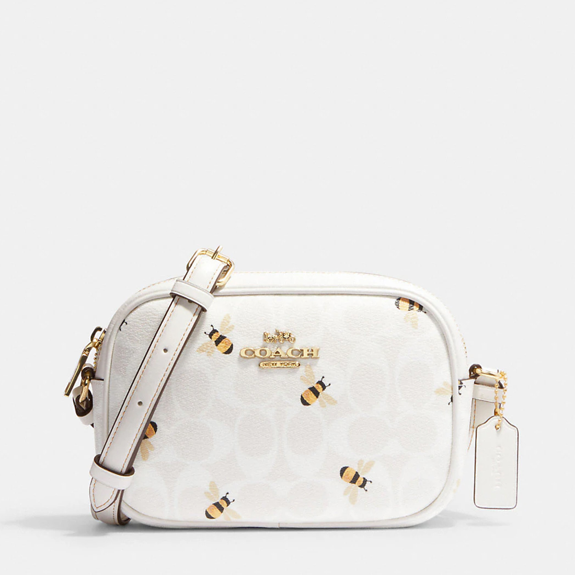 

Coach White Signature Canvas Mini Jamie Bee Print Camera Bag