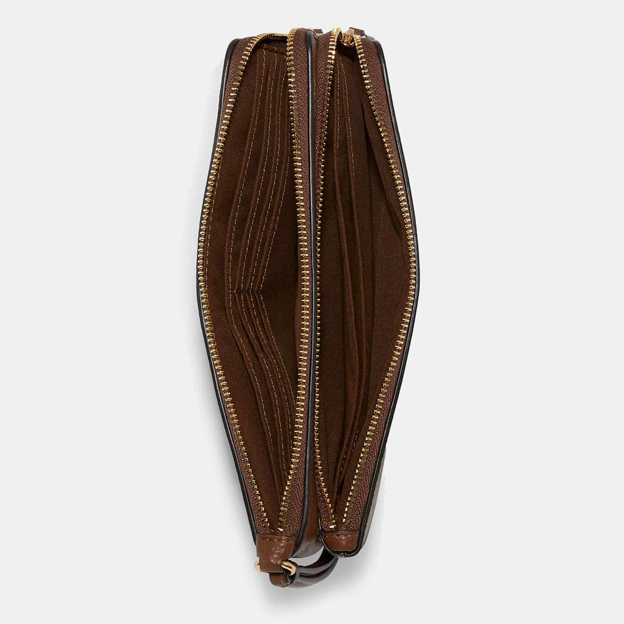 

Coach Coach Gold/Beige Signature Canvas Double Zip Wallet