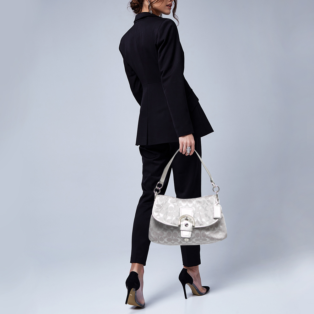 

Coach Grey Signature Fabric and Leather Buckle Shoulder Bag