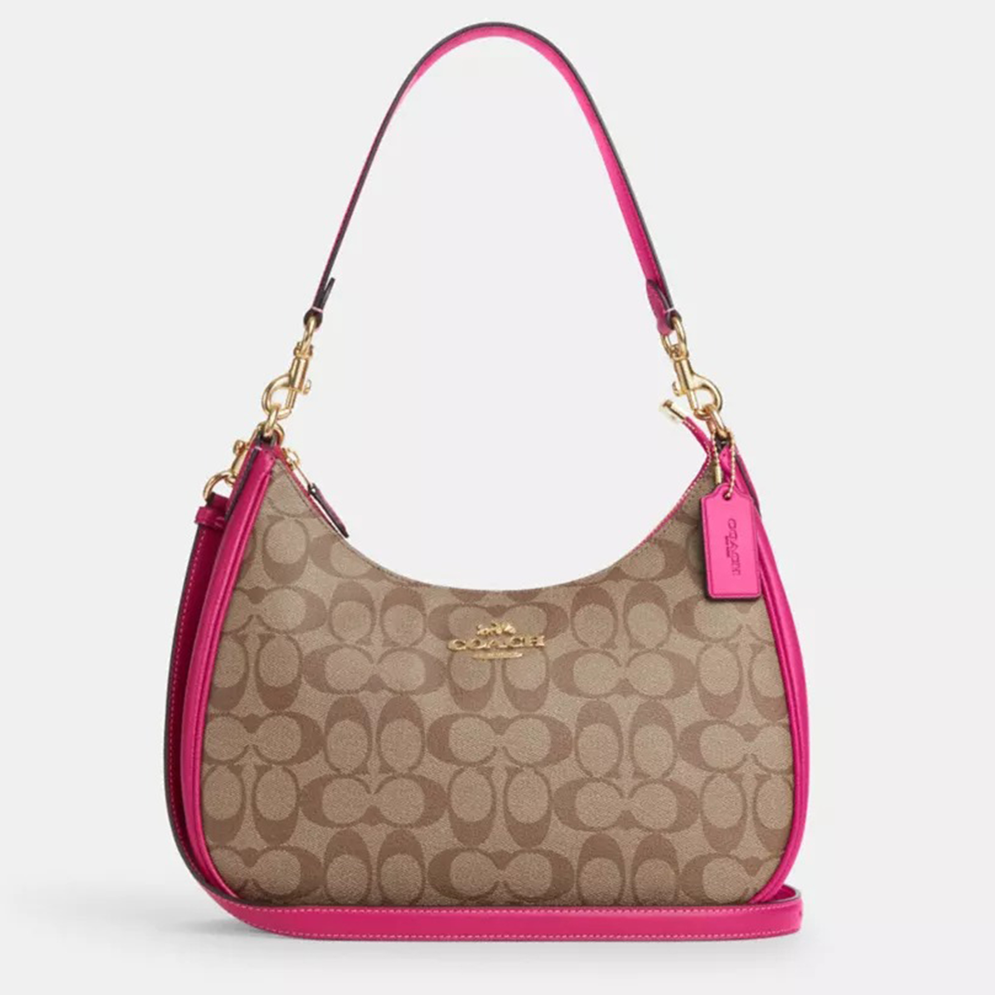 

Coach Beige/Pink Signature Coated Canvas and Leather Teri Hobo Bag