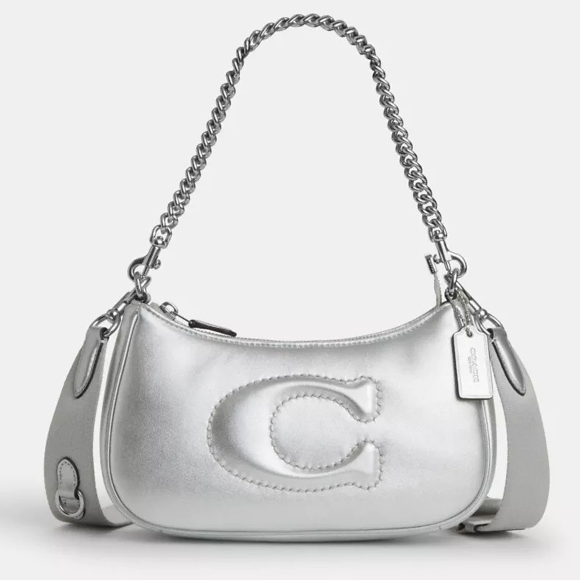 

Coach Metallic Silver Leather Signature Quilted Teri Shoulder Bag
