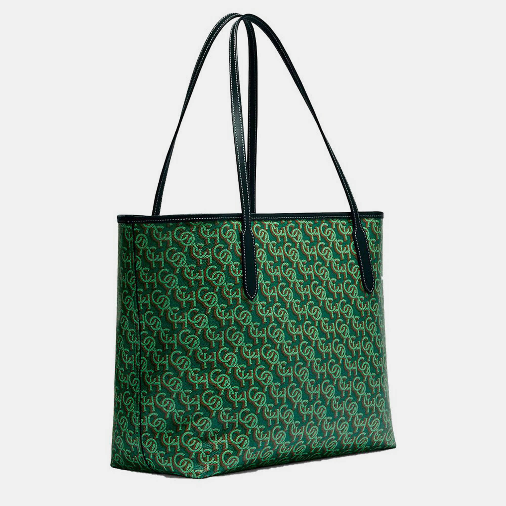 

Coach Green Multicolor Signature Coated Canvas & Leather Tote Bag