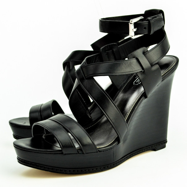 Coach Black Leather Macey Wedges Sandals Size  Coach | TLC