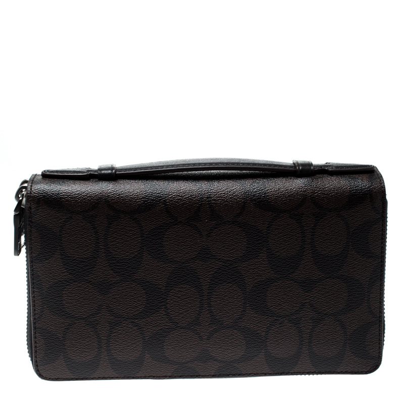 Coach Brown PVC Double Zip Travel Organizer