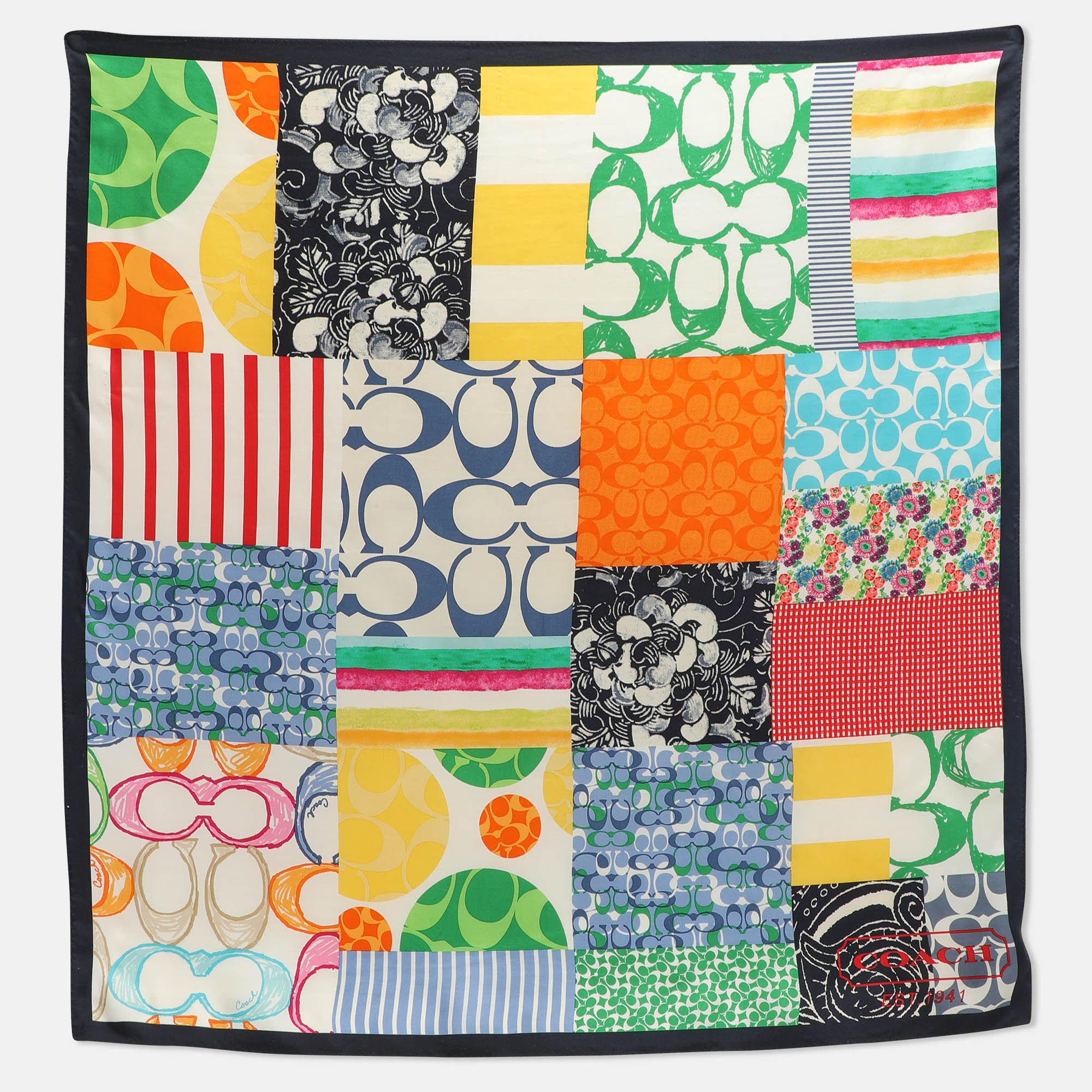 

Coach Multicolor Printed Silk Patchwork Scarf