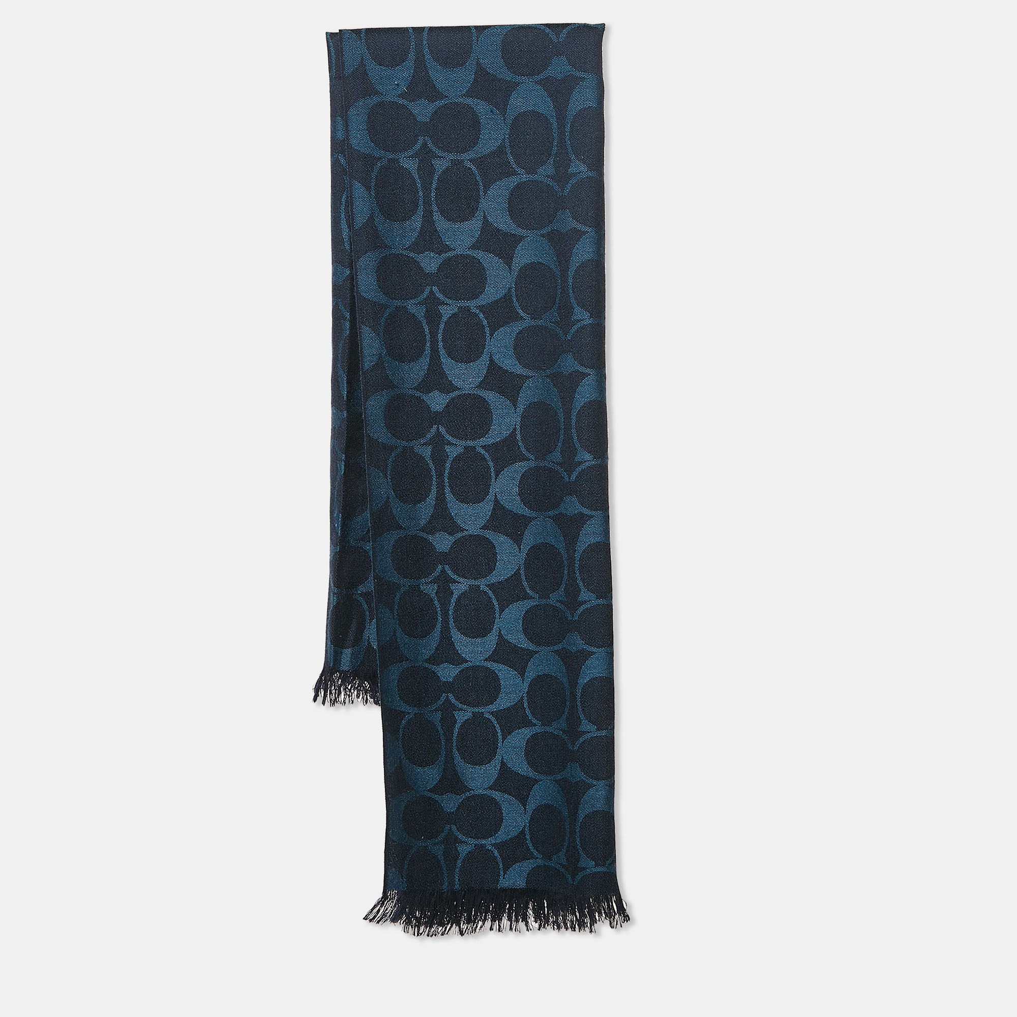 

Coach Naby Blue Monogram Jacquard Wool Scarf