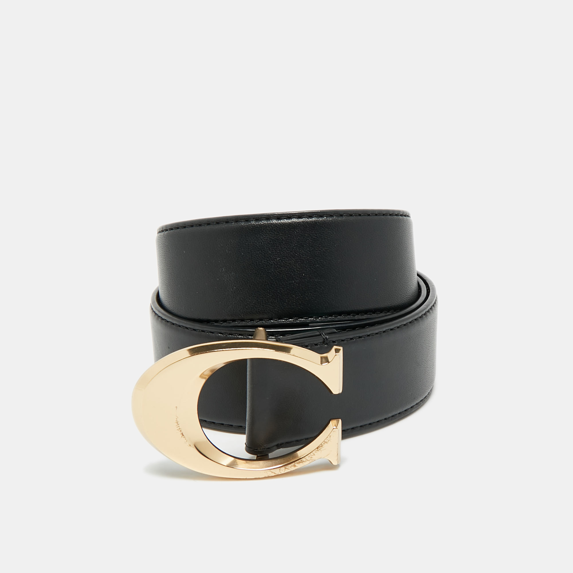 Coach Black Leather Signature Buckle Belt S