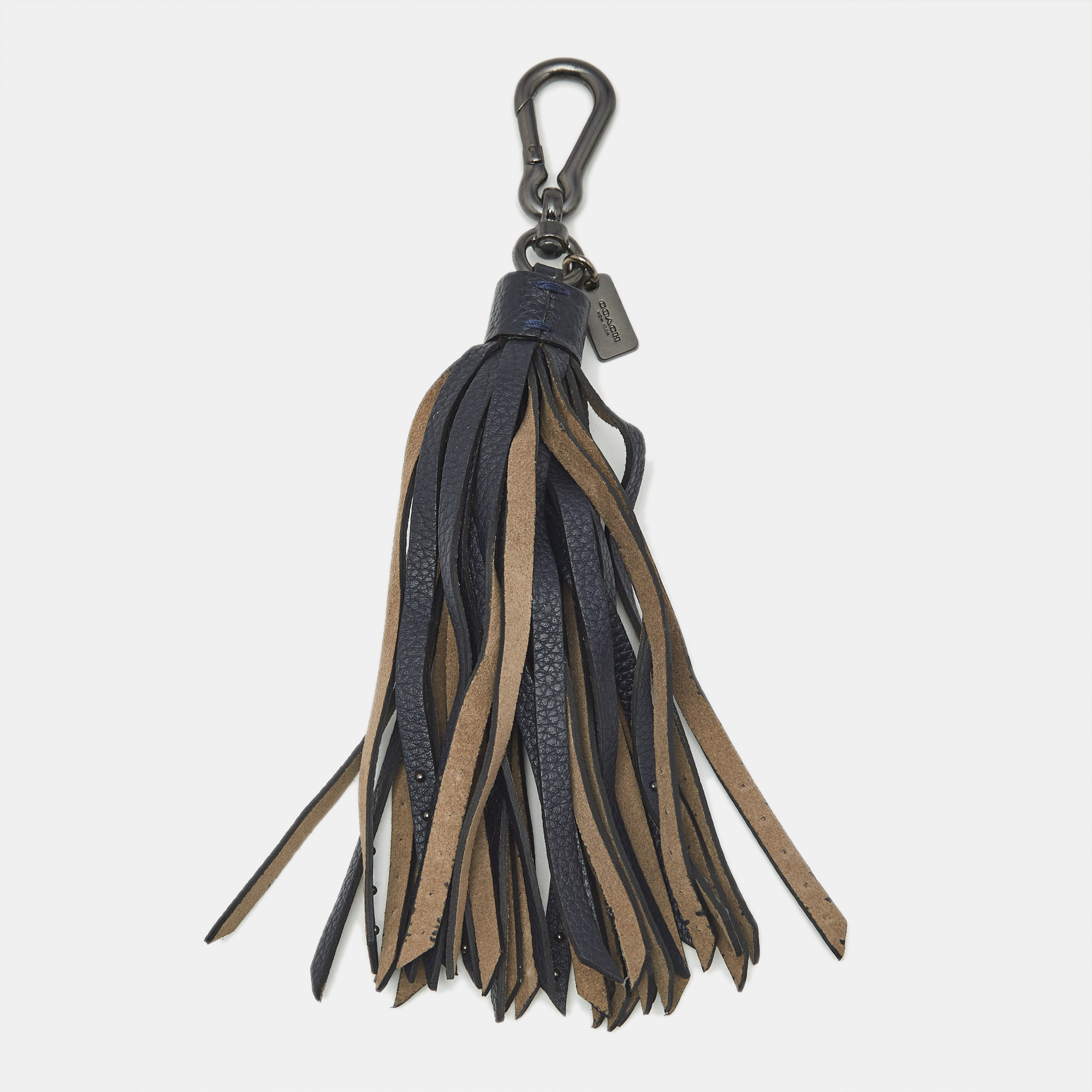 Pre-owned Coach Chloé Navy Blue/grey Leather Studded Tassel Bag Charm