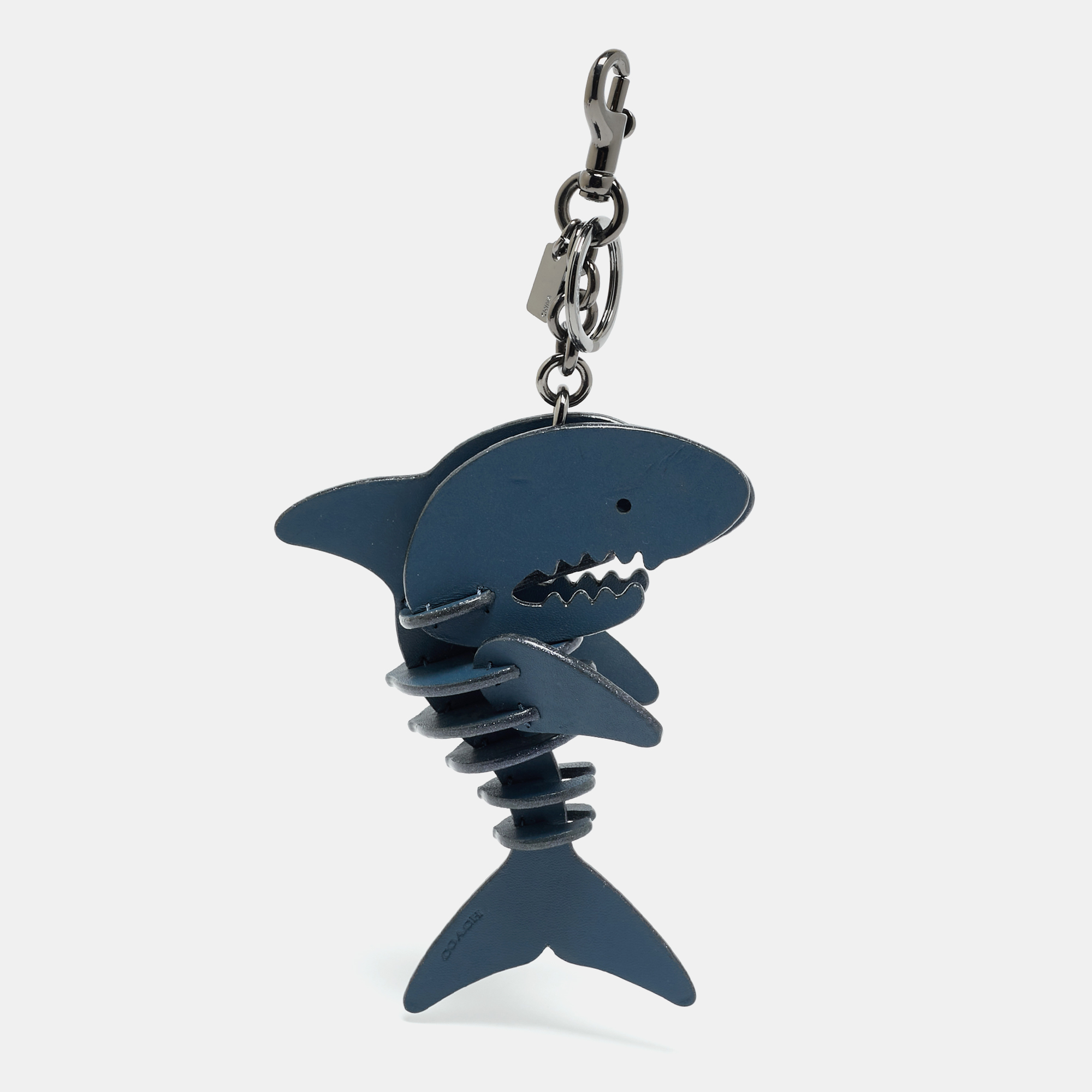 Pre-owned Coach Sharky Medium Bag Charm Navy Blue Leather