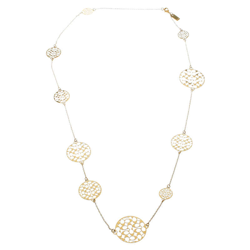 Coach Cut-out Logo Gold Tone Long Station Necklace