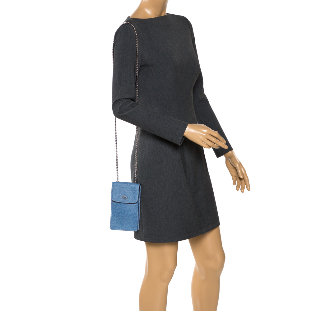 

Coach Blue Leather Crossbody Phone Pouch