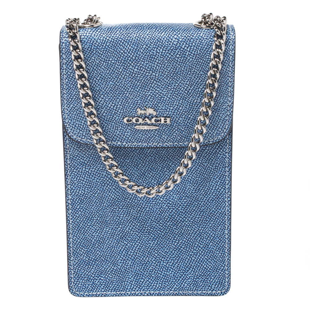 Coach Blue Leather Crossbody Phone Pouch Coach The Luxury Closet