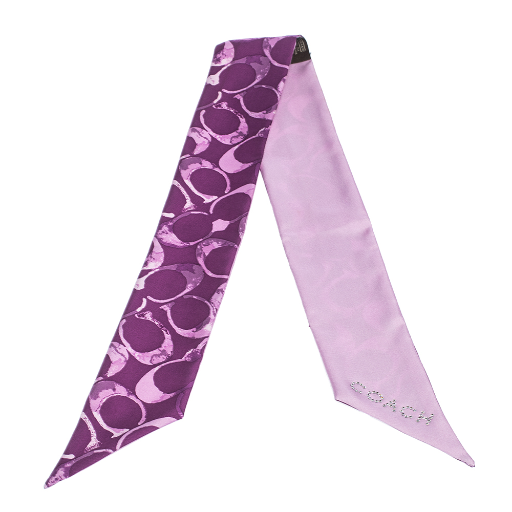 Coach Purple Logo Printed Silk Bandeau Scarf