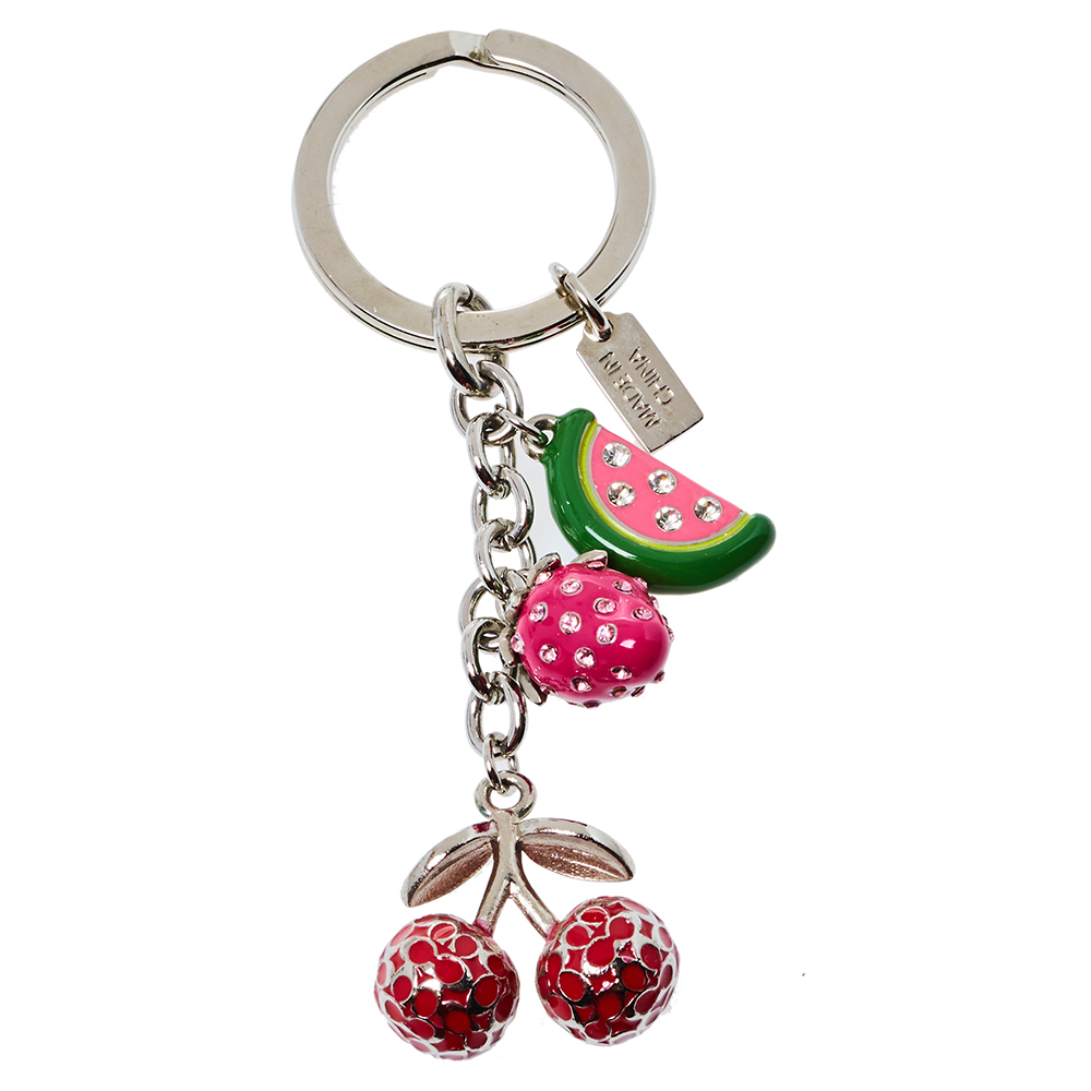 

Coach Silver Tone Crystal Fruit Charms Key Ring, Red