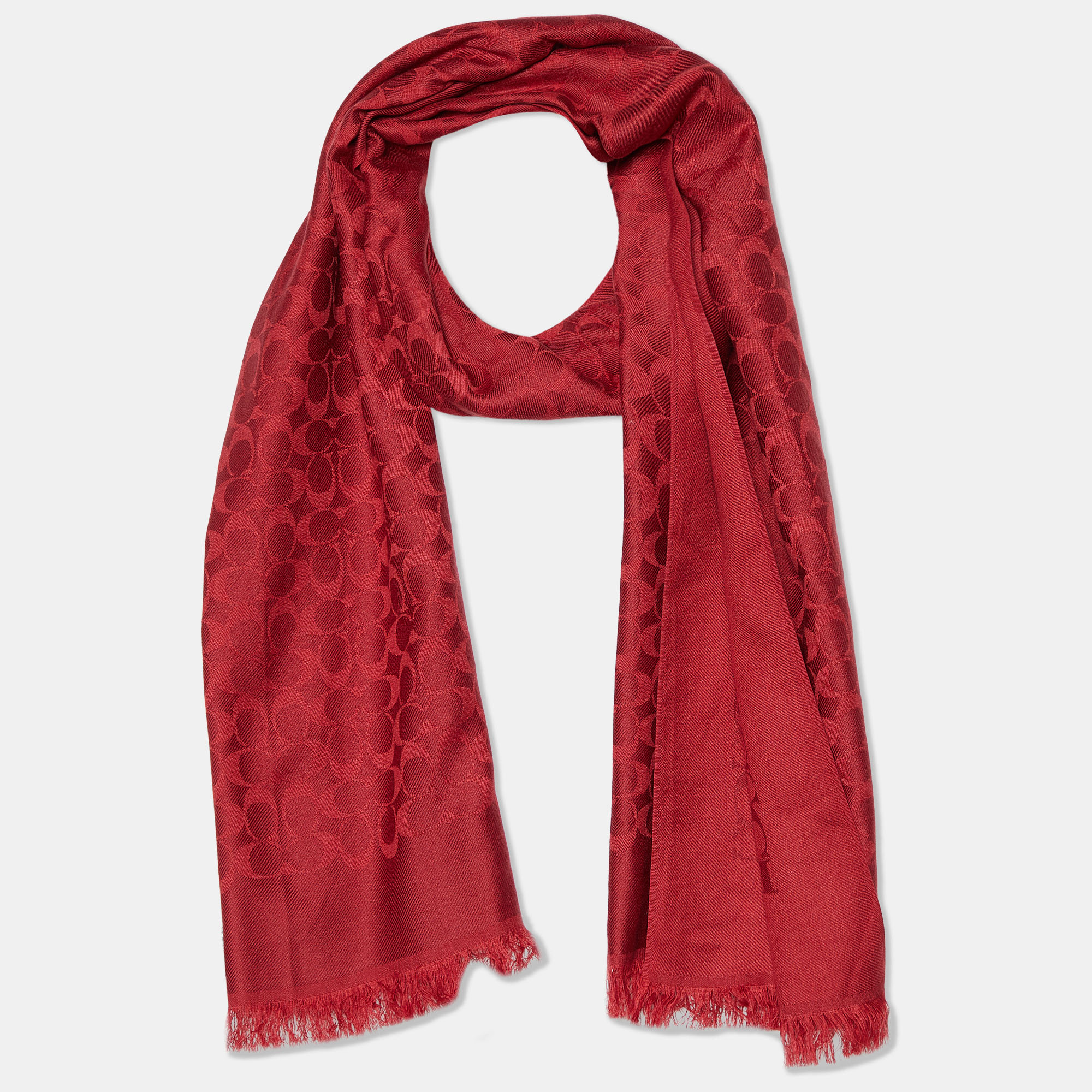 

Coach Red Signature C Wrap Cotton & Silk Scarf, Burgundy