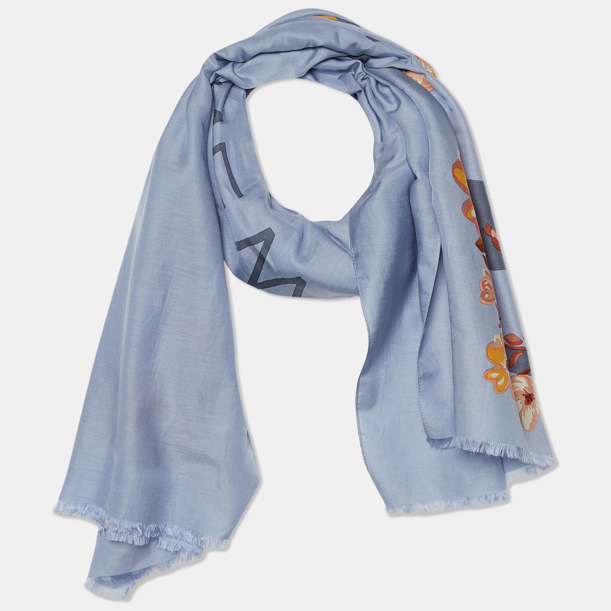 

Coach Blue Floral Bow Print Cotton & Silk Oblong Scarf