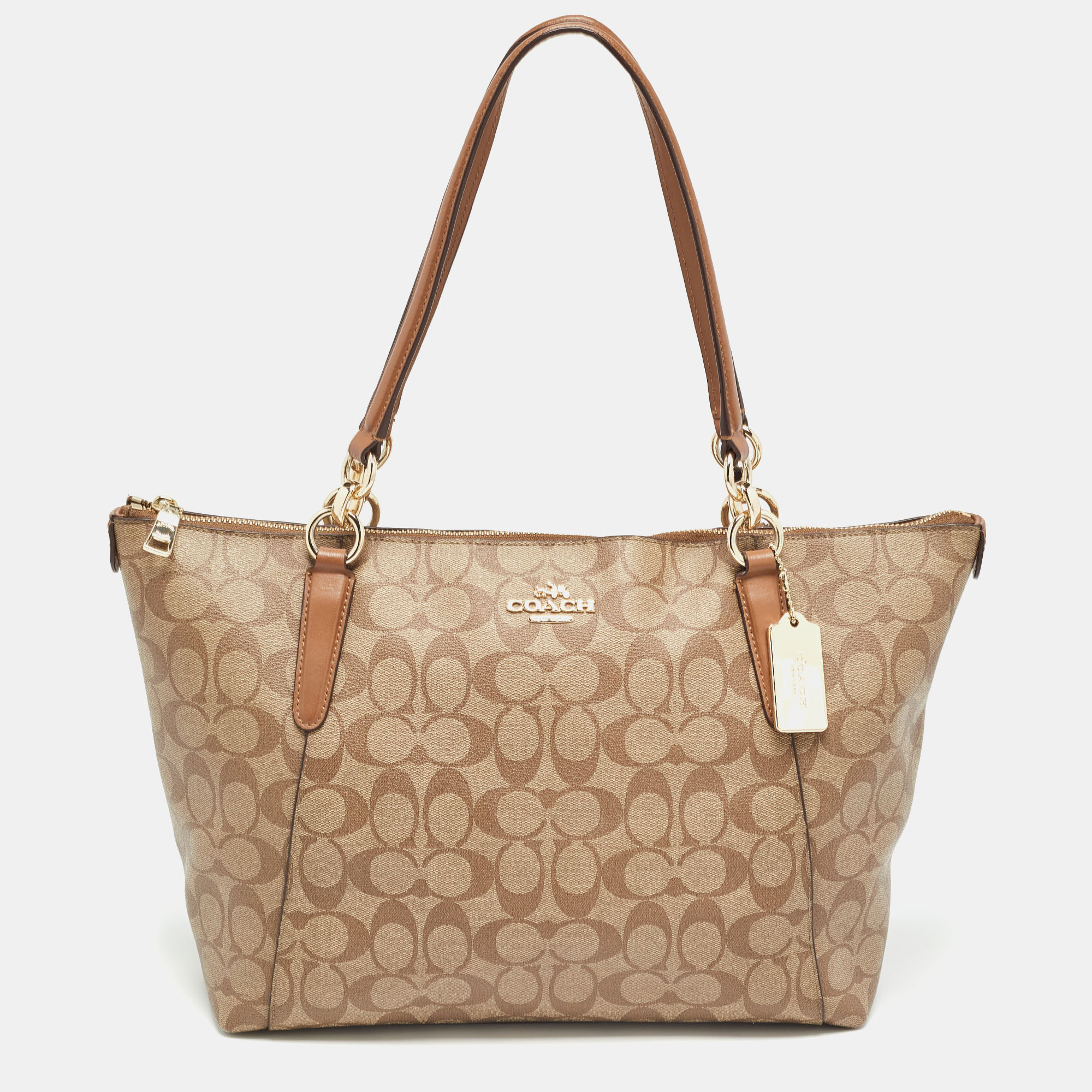 

Coach Brown/Beige Signature Coated Canvas and Leather Ava Tote