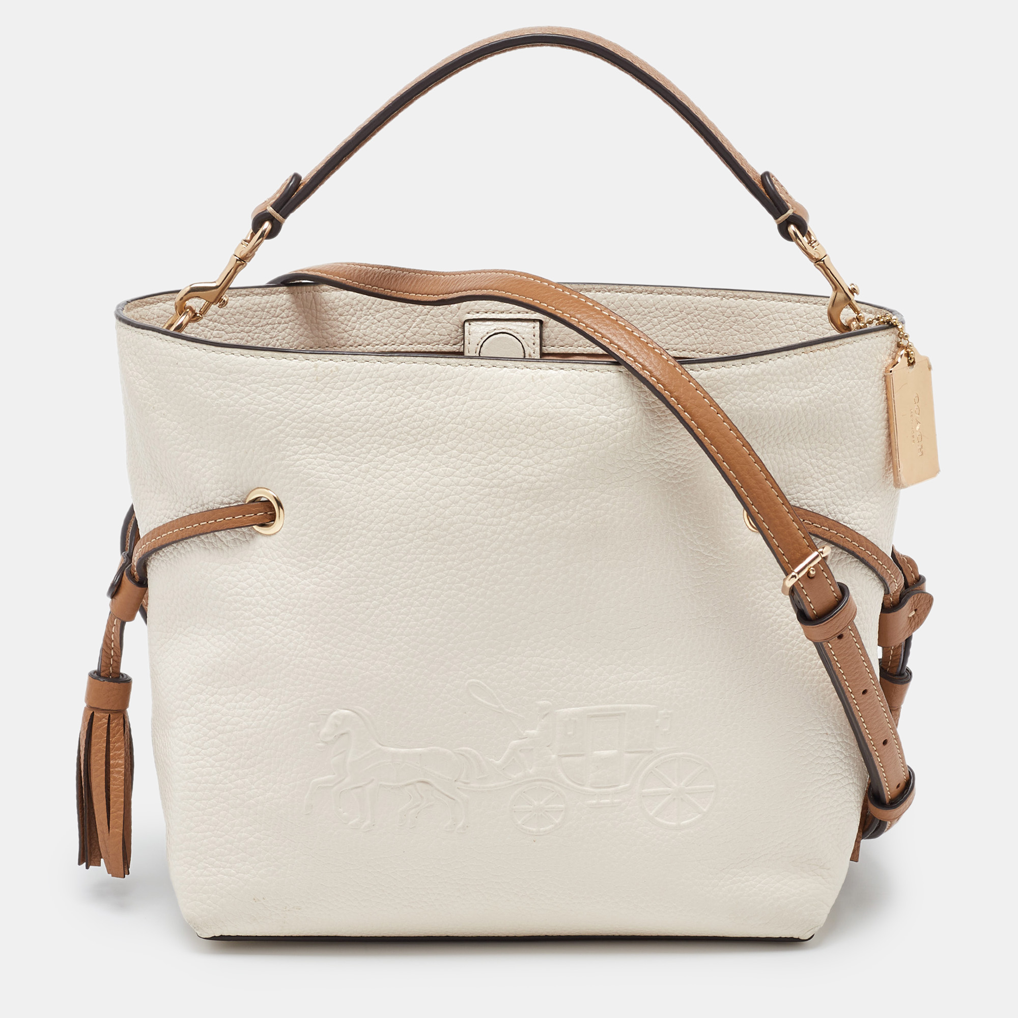 

Coach Beige/Brown Leather Andy Drawstring Crossbody Bag