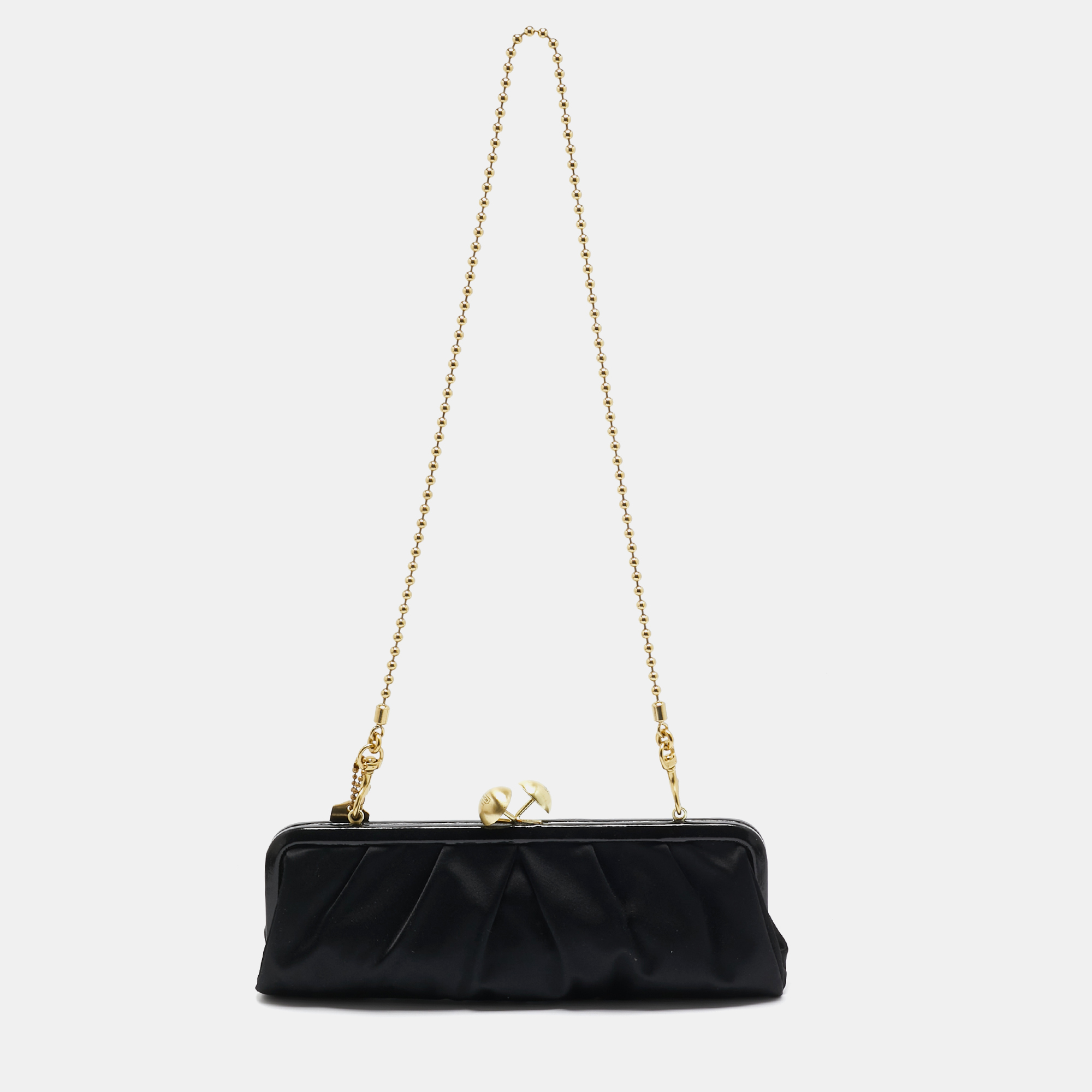 

Coach Black Satin and Patent Leather Kiss Lock Chain Clutch