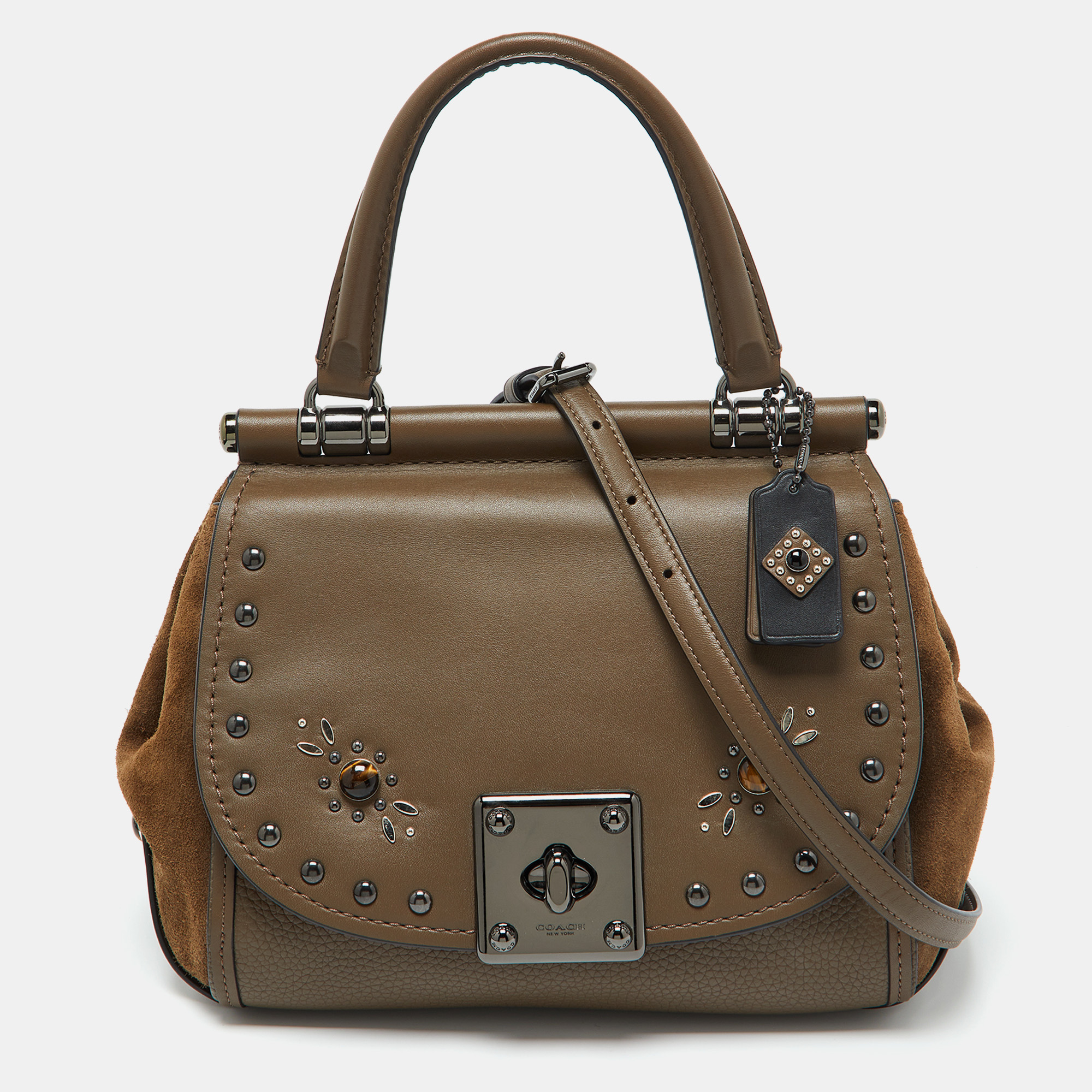 

Coach Brown Leather and Suede Embellished Carryall Drifter Satchel