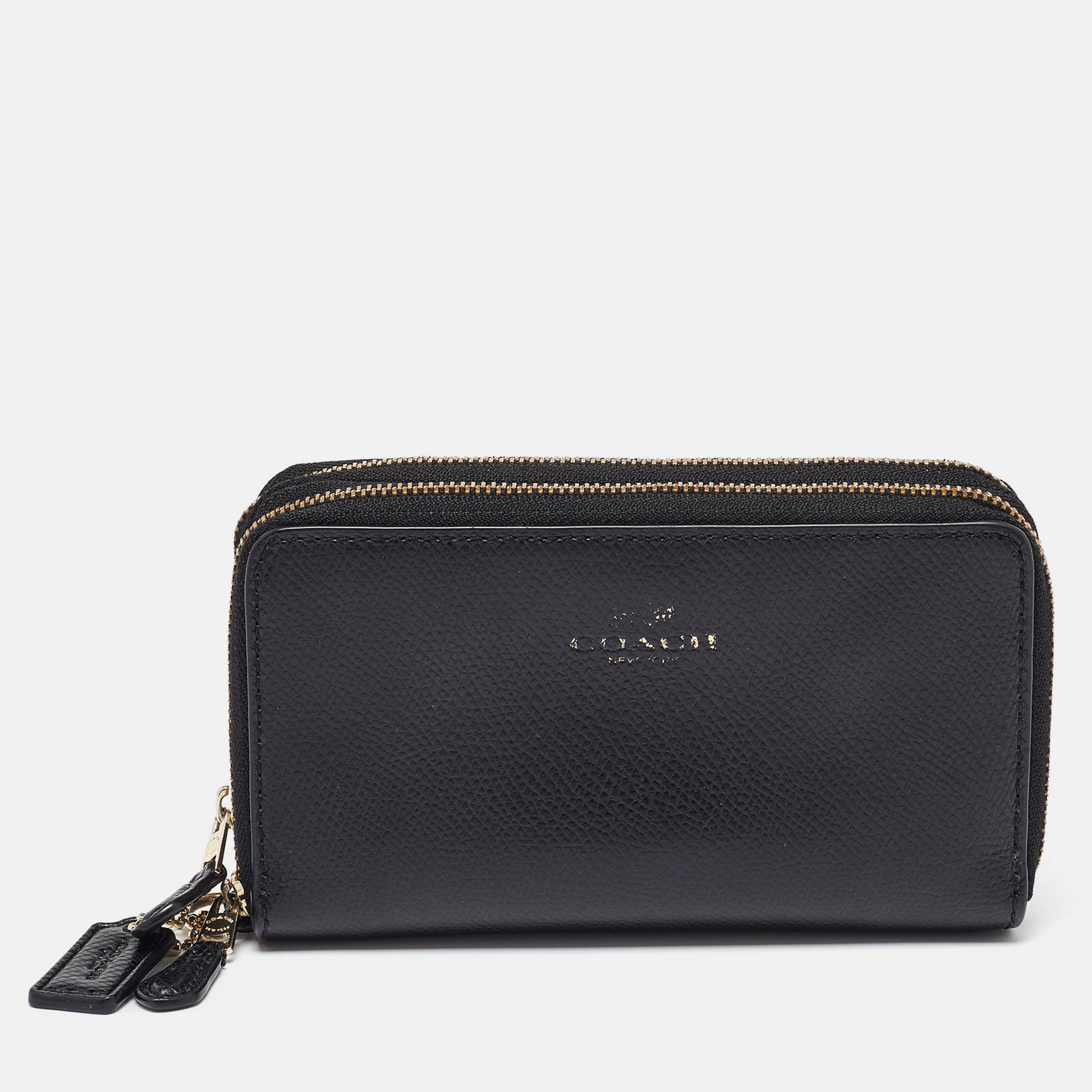 

Coach Black Leather Double Zip Around Wallet