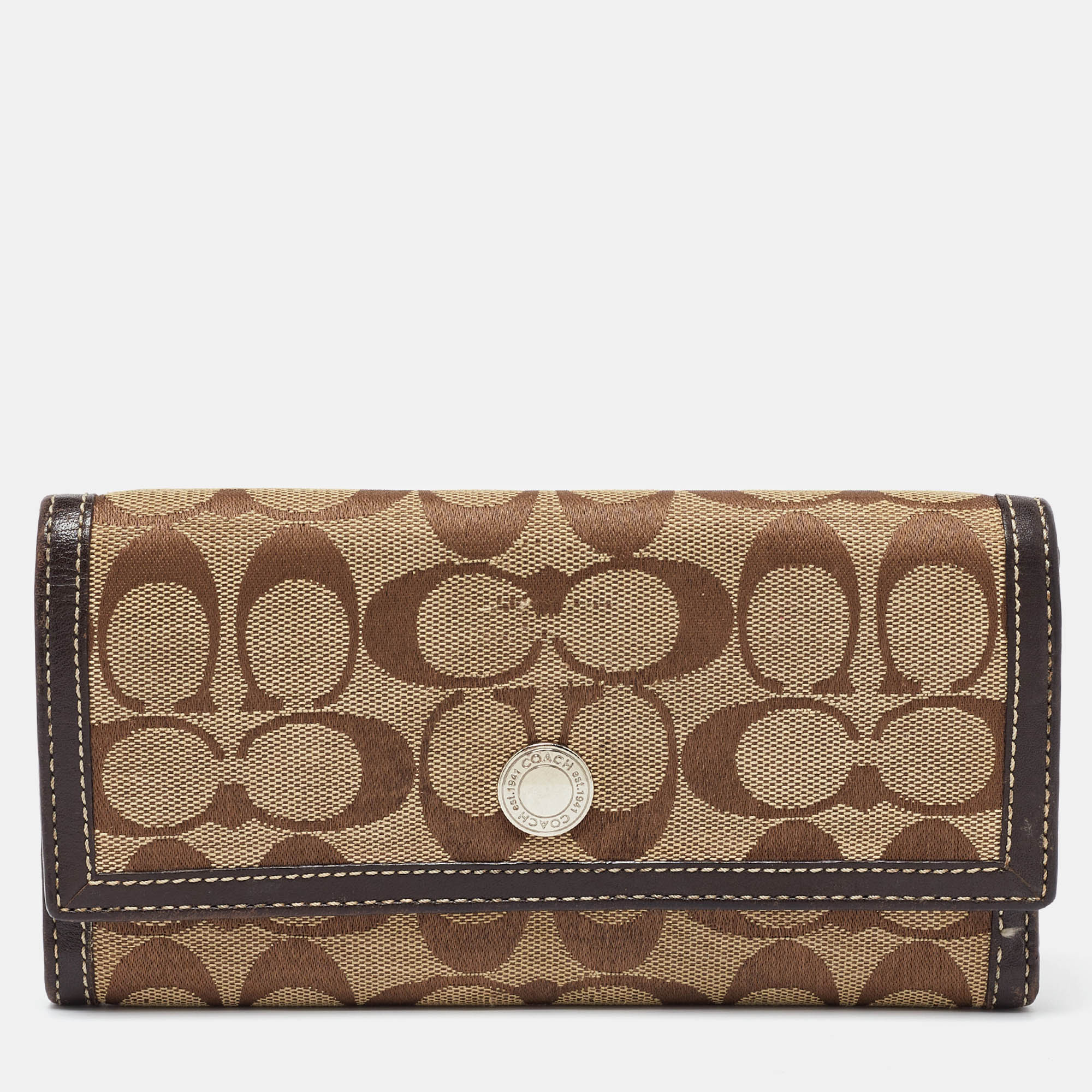 

Coach Beige/Brown Signature Canvas and Leather Continental Wallet