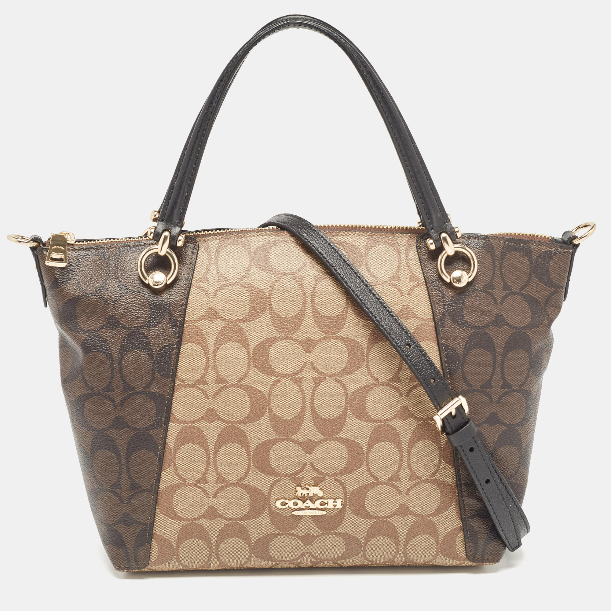 

Coach Brown/Black Signature Coated Canvas and Leather Kacey Tote