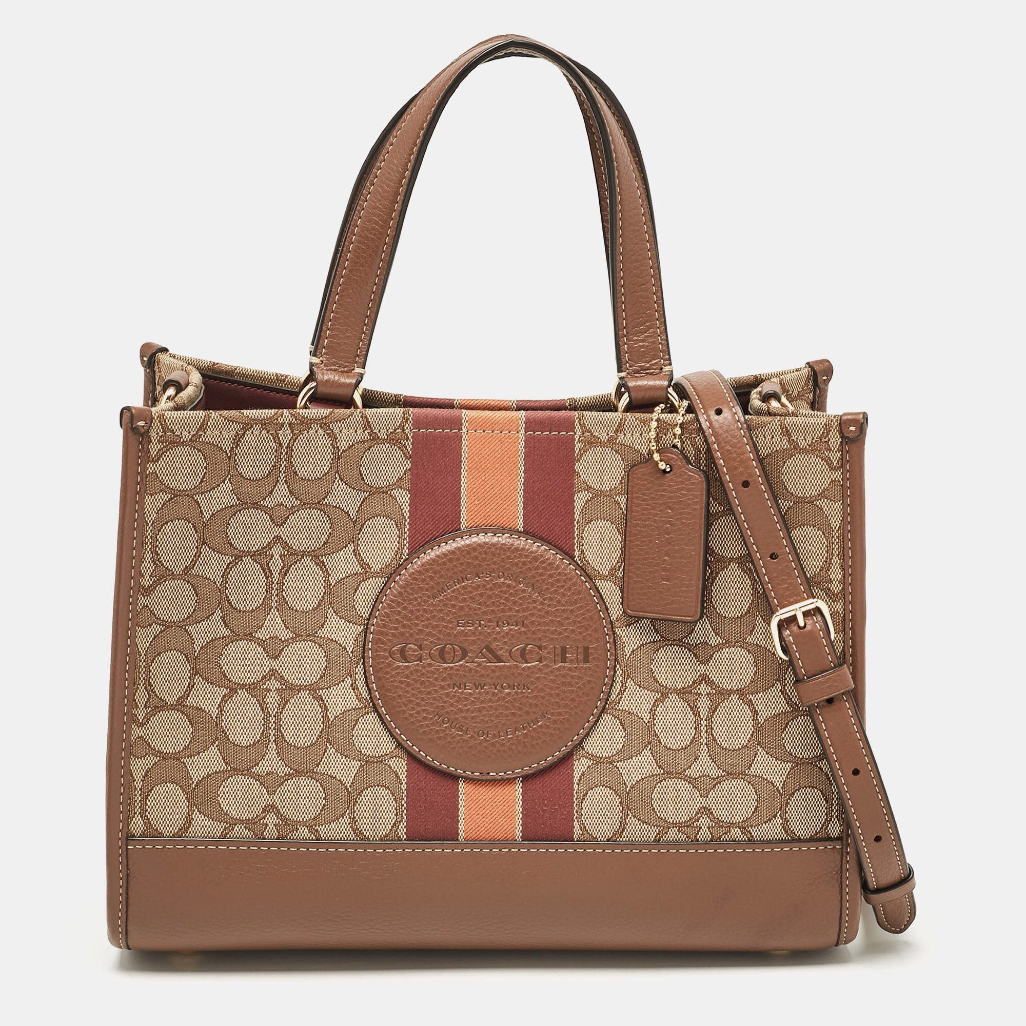 

Coach Brown/Beige Signature Jacquard Canvas Dempsey 30 Carryall Tote